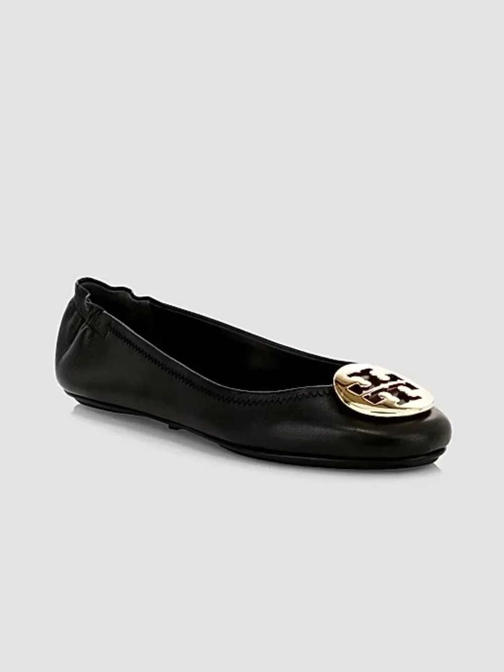 Tory Burch Black Leather Ballet Flat with Gold Medallion